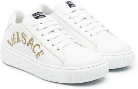 Versace Kids Seashell Baroque Greca leren sneakers Wit