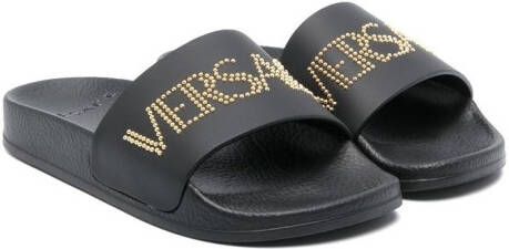 Versace Kids Slippers met logoprint Zwart
