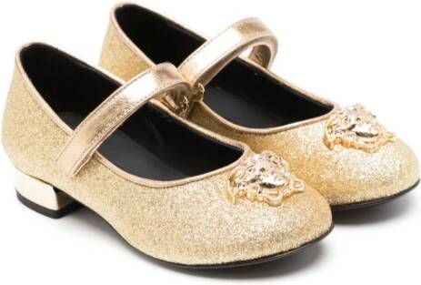 Versace Kids Ballerina's met metallic-effect en Medusa-plakkaat Goud