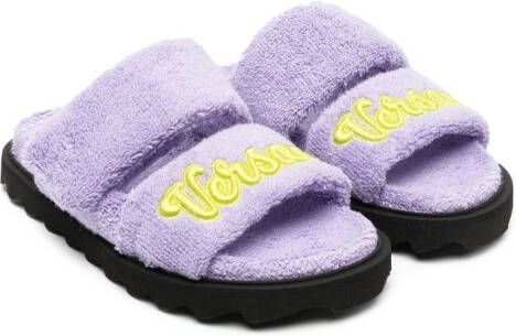 Versace Kids Slippers met logopatch Paars