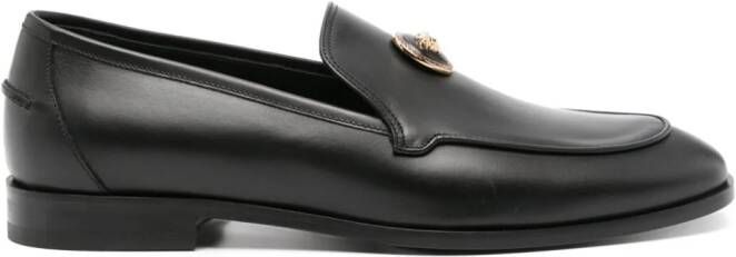 Versace Leren loafers met Medusa-plakkaat Zwart