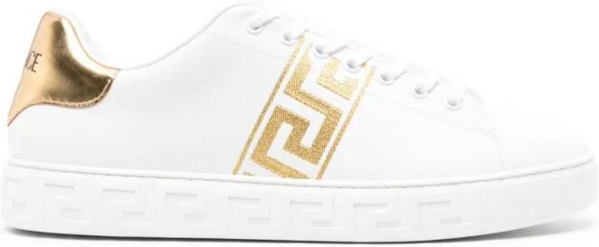 Versace Leren sneakers met Greca borduurwerk Wit