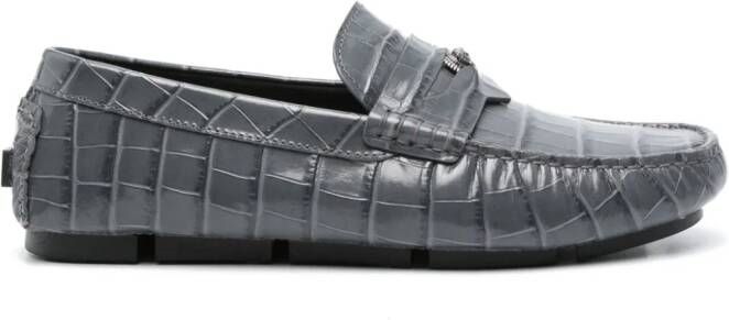 Versace Loafers met krokodillen-reliëf Grijs