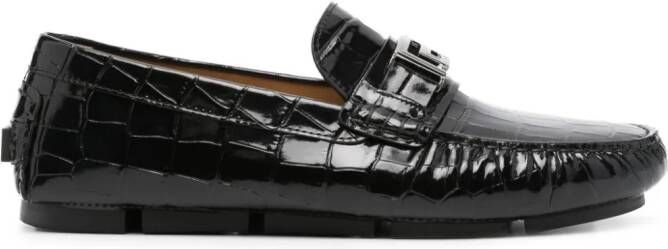 Versace Loafers met krokodillen-reliëf Zwart