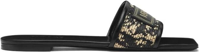 Versace Theia Barocco raffia slippers Zwart