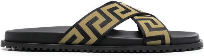 Versace Slippers met logoprint Zwart