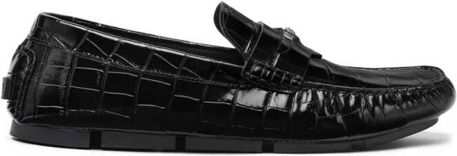 Versace Medusa loafers met krokodillen-reliëf Zwart