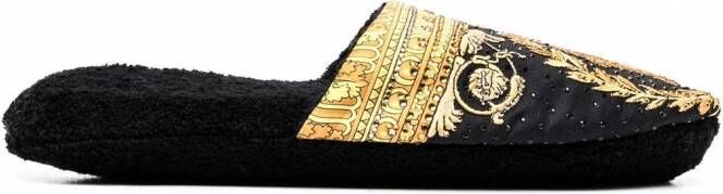 Versace Slippers met barokprint Zwart