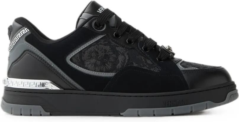 Versace Biggie Basket leren sneakers met jacquard Zwart