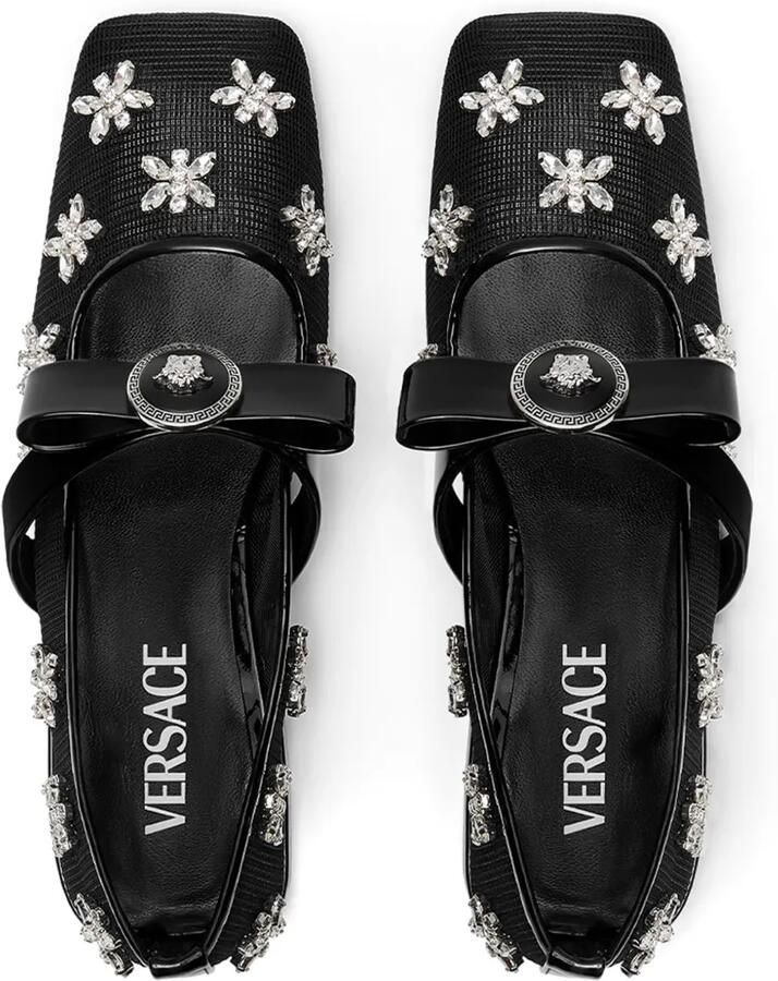 Versace Gianni Ribbon ballerina's verfraaid met kristallen Zwart - Foto 4