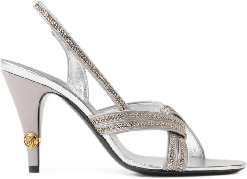 Versace Gianni verfraaide nappa en satijnen slingbacks 90 mm Zilver