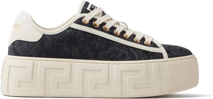 Versace Greca canvas sneakers met plateauzool en jacquard Zwart