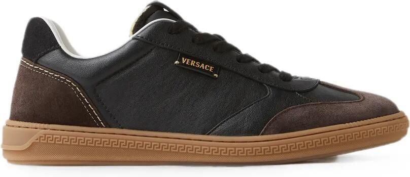 Versace Greca Court nappa en suède sneakers Zwart
