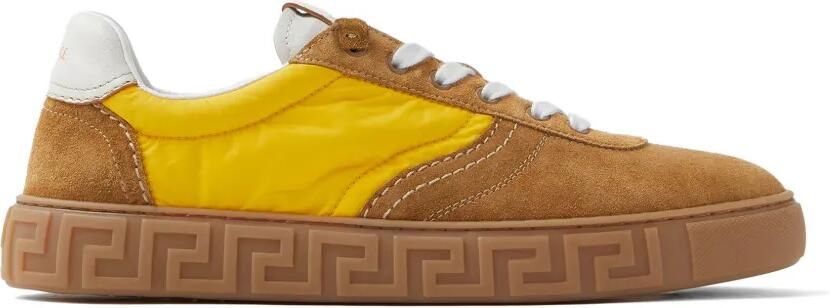 Versace Greca suède en nylon sneakers Bruin
