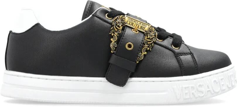 Versace Jeans Couture Leren sneakers met gesp Zwart