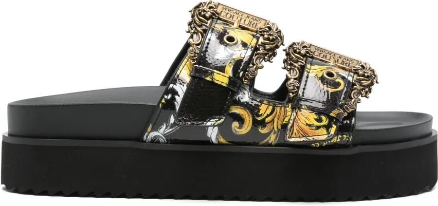 Versace Jeans Couture Slippers met barokprint Zwart