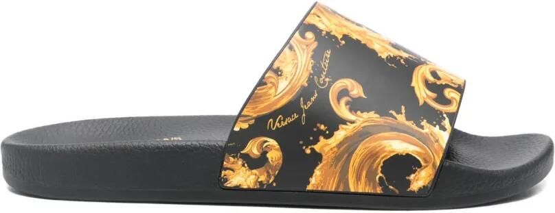 Versace Jeans Couture Slippers met barokprint Zwart