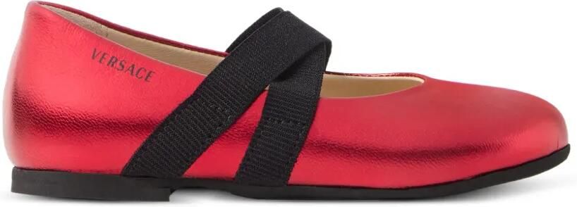 Versace Kids Ballerina's met metallic-effect en gekruiste bandjes Rood