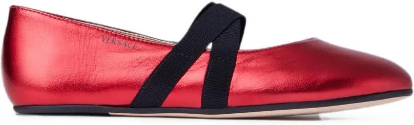 Versace Kids Ballerina's met metallic-effect en gekruiste bandjes Rood