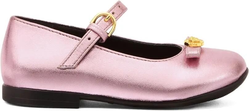 Versace Kids Gianni Ribbon metallic leren ballerina's Roze