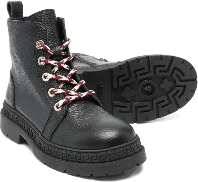 Versace Kids Laarzen van bewerkt leer met logo Zwart - Foto 2