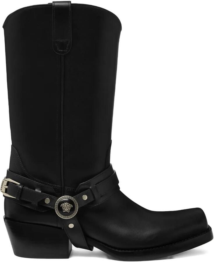 Versace Leren cowboylaarzen Zwart