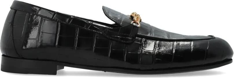 Versace Leren loafers met ketting en reliëf Zwart