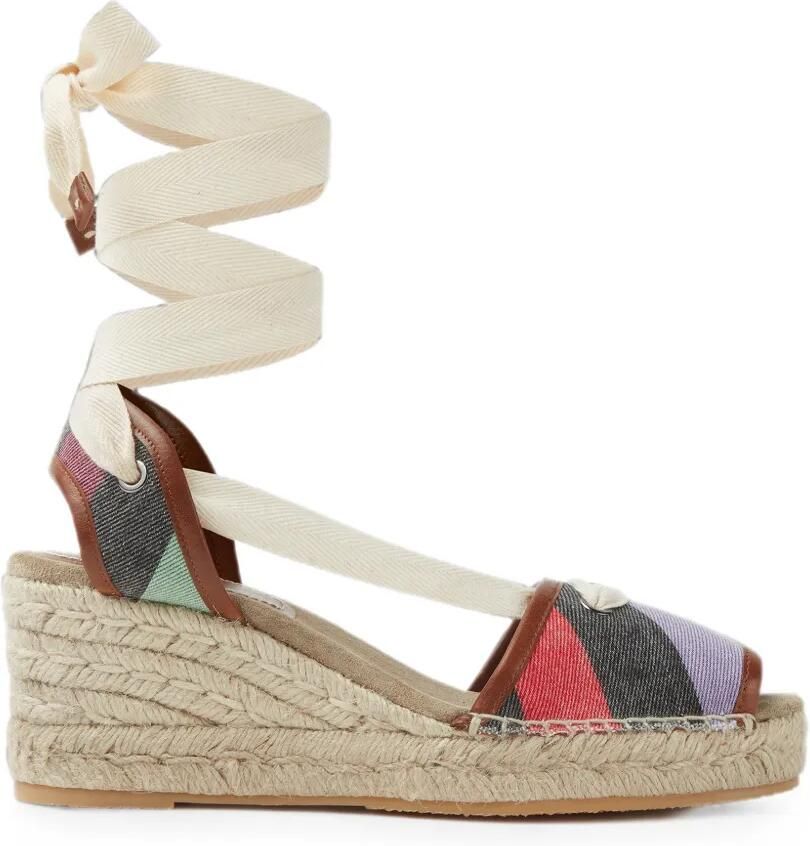 Versace Lola gestreepte sandalen met sleehak Beige