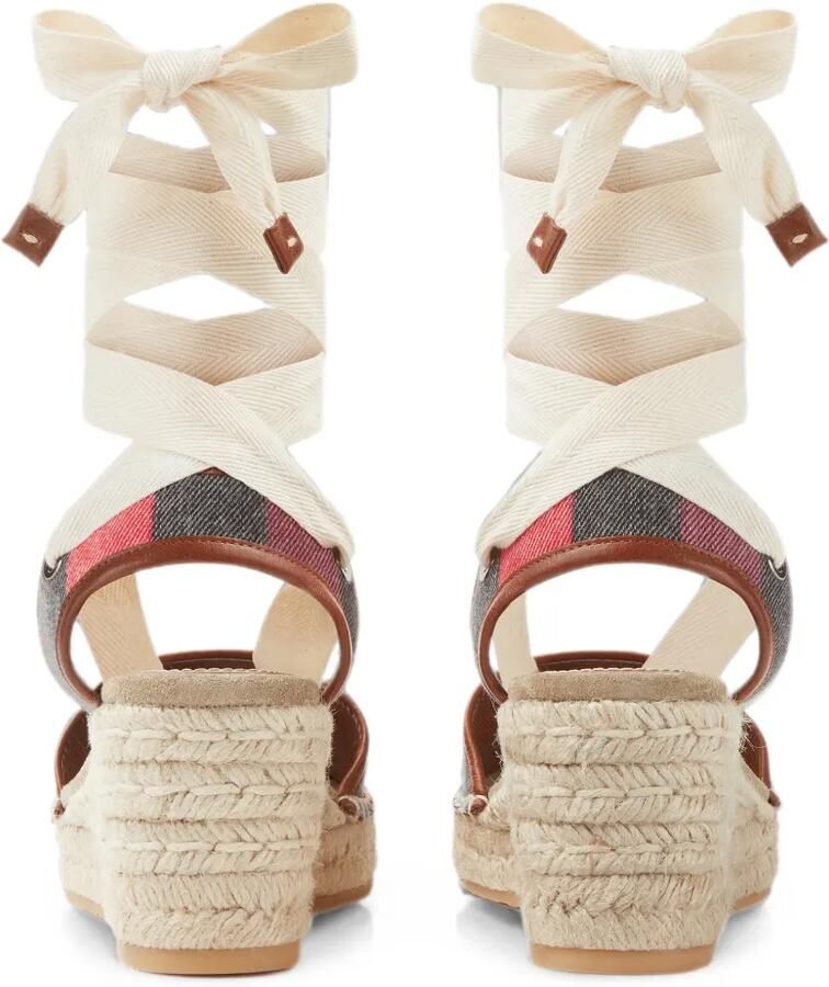 Versace Lola gestreepte sandalen met sleehak Beige - Foto 2