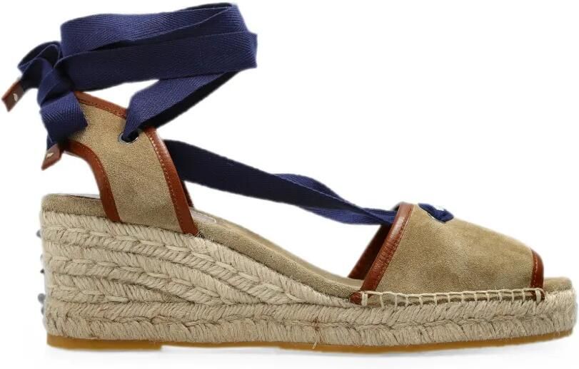 Versace Lola suède sandalen met sleehak Beige