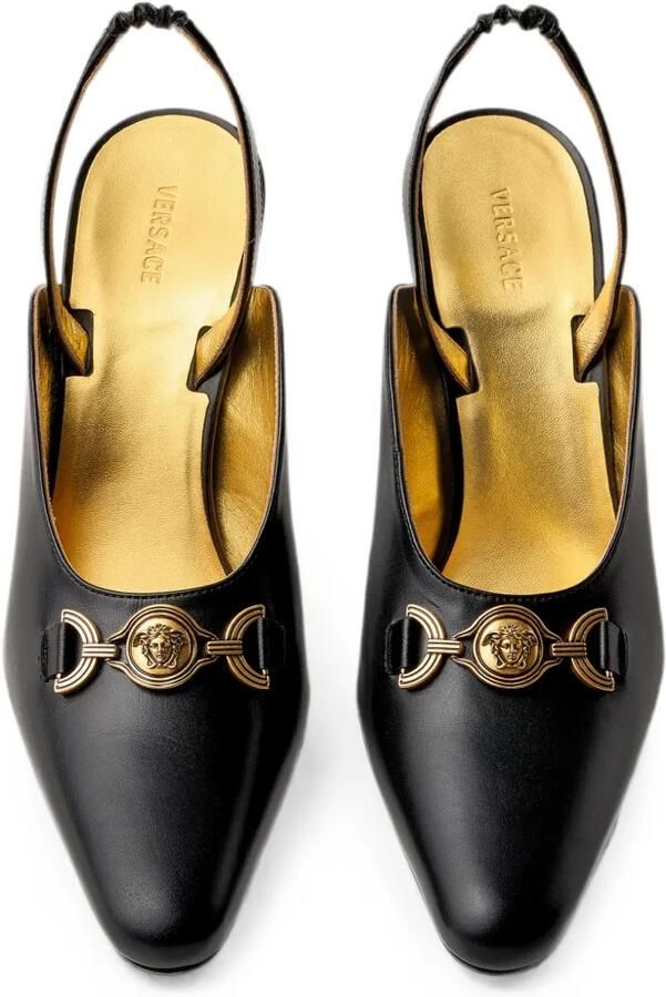 Versace Marisa leren slingback pumps 90 mm Zwart - Foto 4