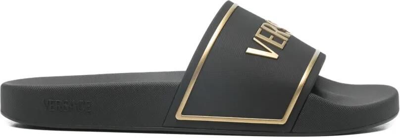 Versace Slippers met logo-reliëf Zwart