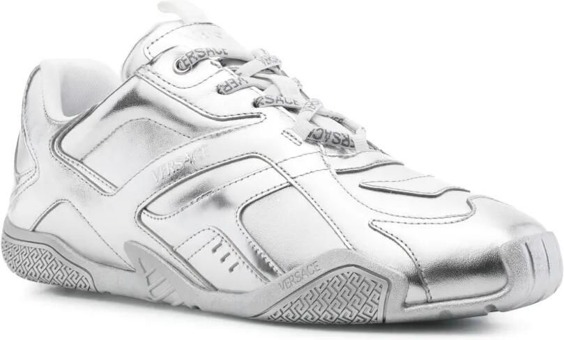 Versace Sneakers met metallic-effect en logo-print Zilver - Foto 3