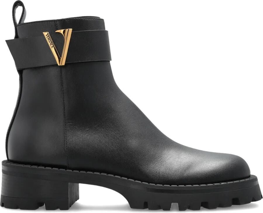 Versace V leren enkellaarzen Zwart