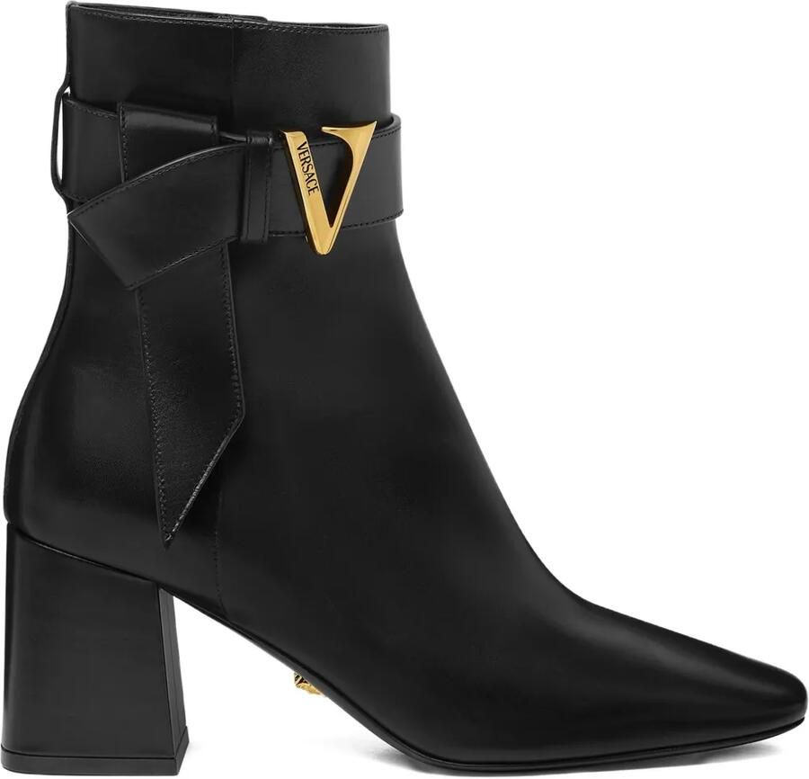 Versace V leren laarzen 70 mm Zwart