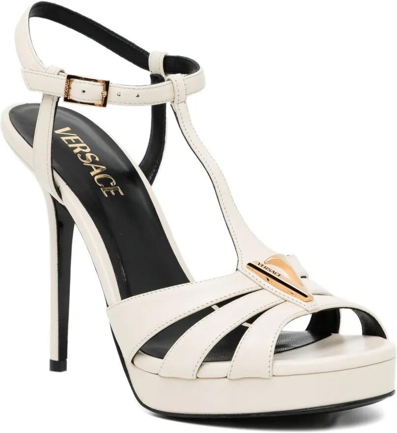 Versace V leren sandalen Beige