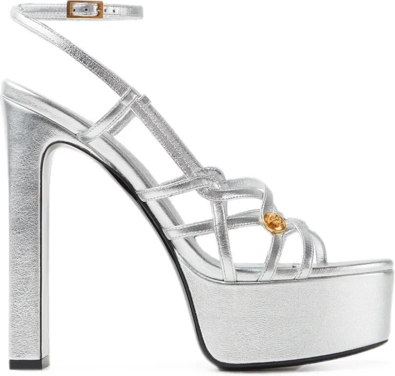 Versace Valentina metallic sandalen met plateauzool 140 mm Zilver