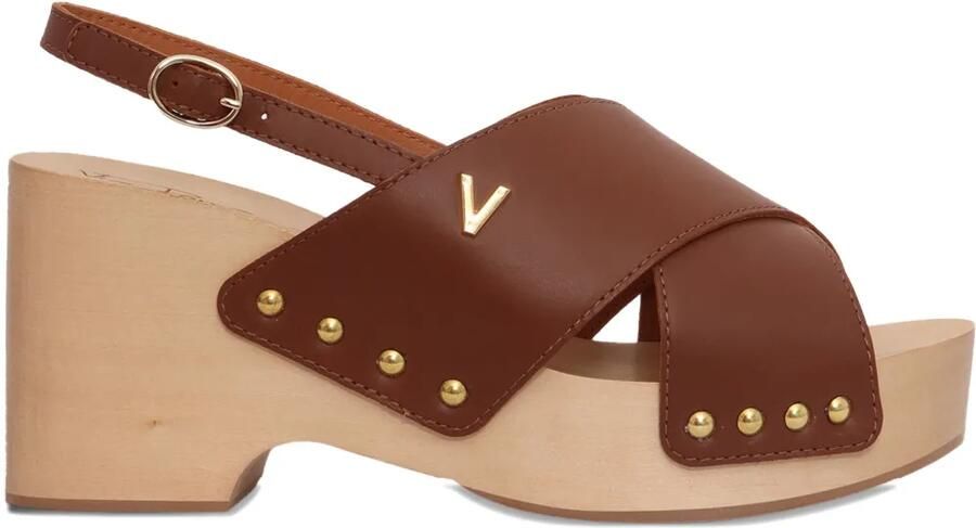 Via Roma 15 100 mm sandalen met gekruiste bandjes en houten zool Bruin