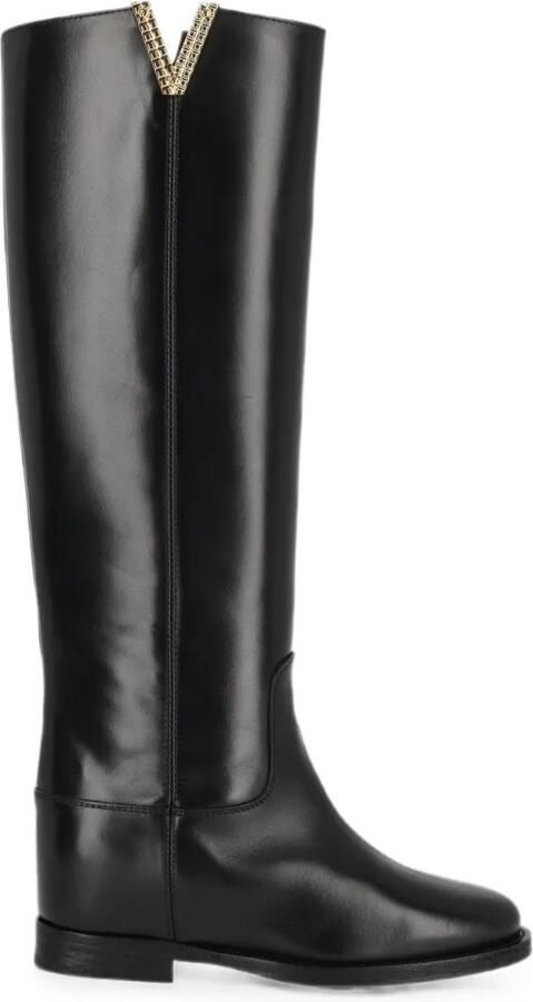 Via Roma 15 Leren laarzen met V-stud Zwart