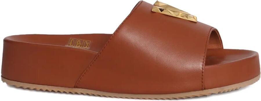 Via Roma 15 Leren sandalen met V-detail Bruin