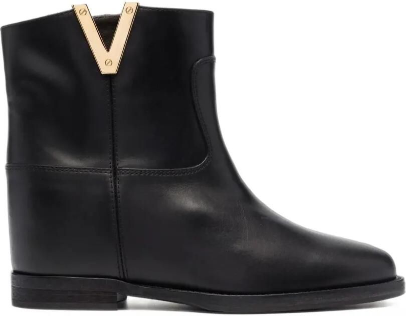 Via Roma 15 logo-plaque almond-toe ankle boots Zwart