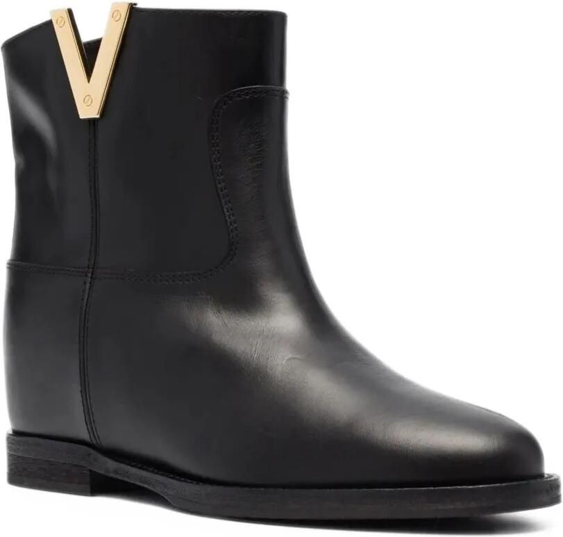 Via Roma 15 logo-plaque almond-toe ankle boots Zwart - Foto 3