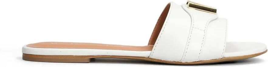 Via Roma 15 Platte leren sandalen met logo Wit