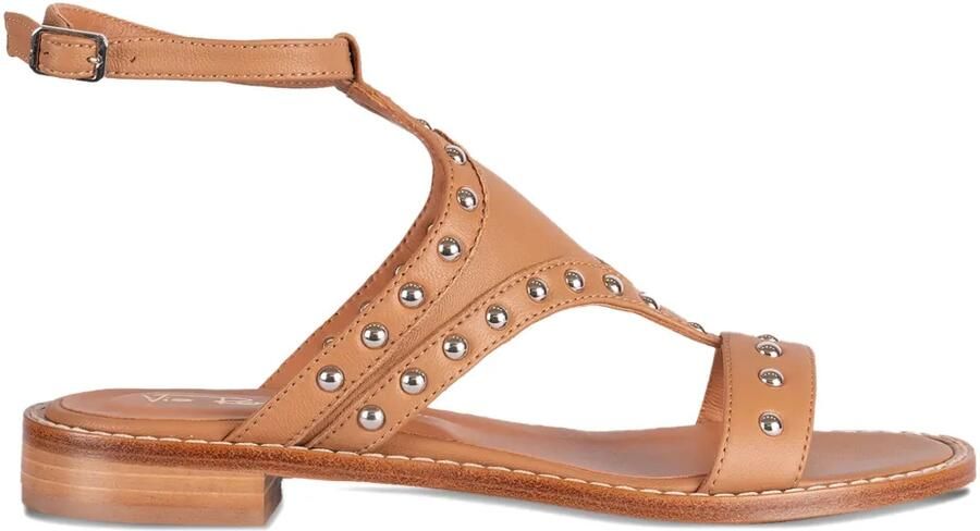 Via Roma 15 Sandalen met enkelbandje en studs Beige