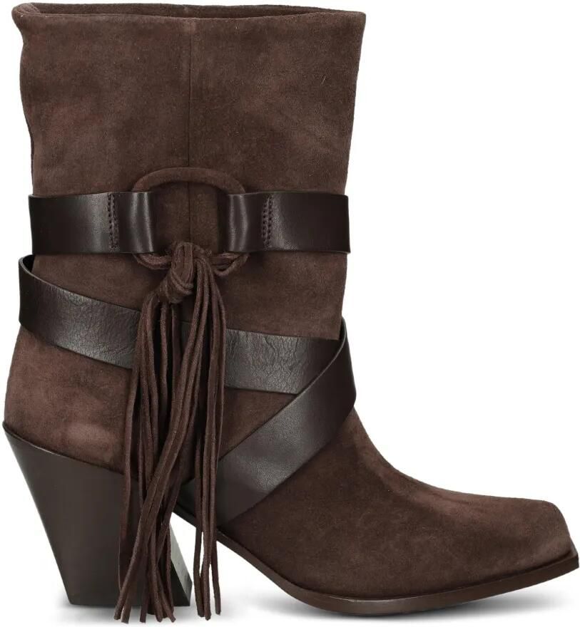Vic Matie Leren biker boots met franje Bruin