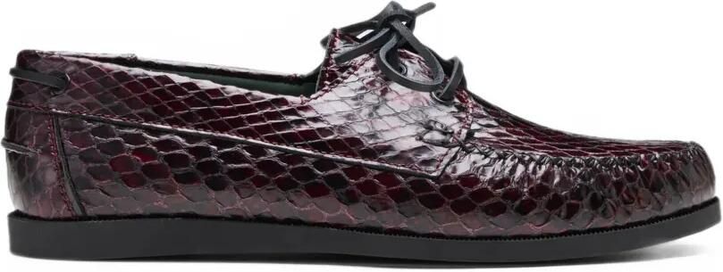 VINNY'S Boatman Bay snake-effect leather boat shoes Rood
