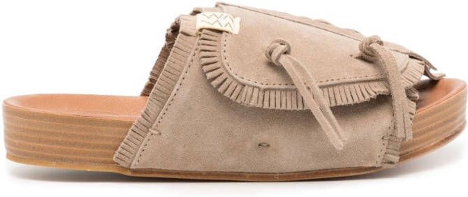 Visvim Christo Shaman Folk suede slides Beige