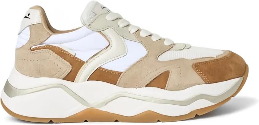 Voile Blanche Mesh sneakers met suède vlakken Beige