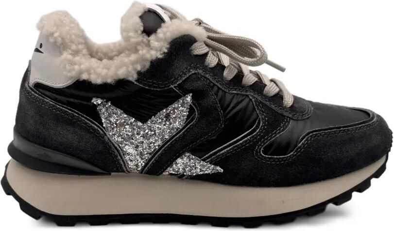 Voile Blanche Paris Star sneakers met glitters-patch Zwart