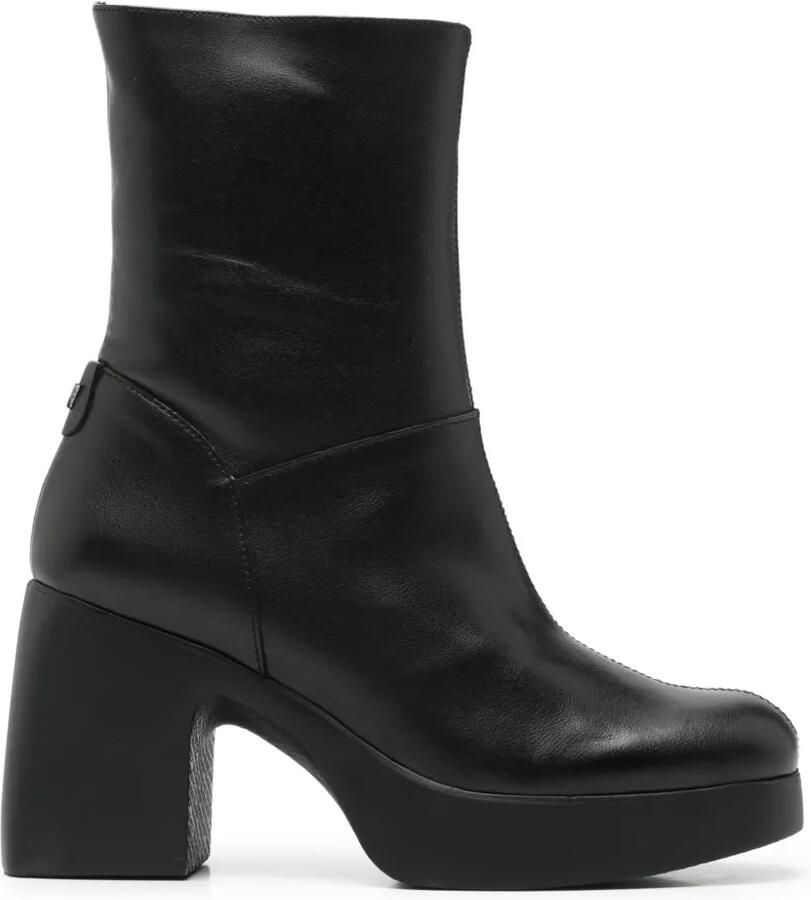 Wonders Lady 101 leren enkellaarzen met plateauzool Zwart